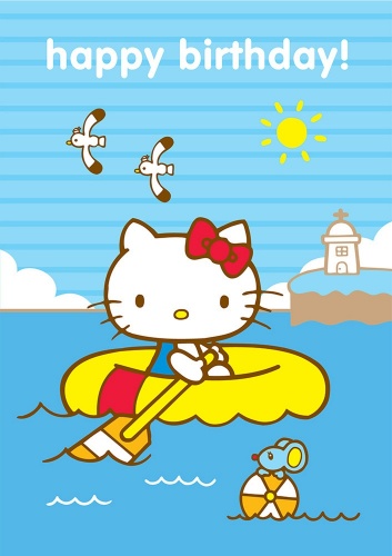 Hello Kitty At the Beach Dinghy Happy Birthday Greeting Card